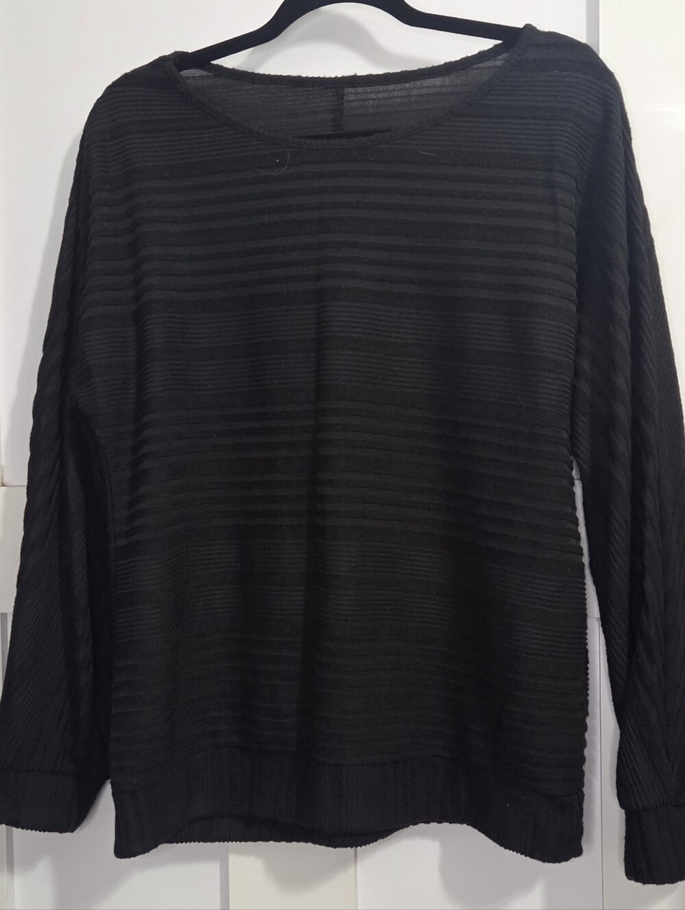 Women's Black Textured Crewneck Sweater